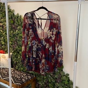 Maroon floral print romper